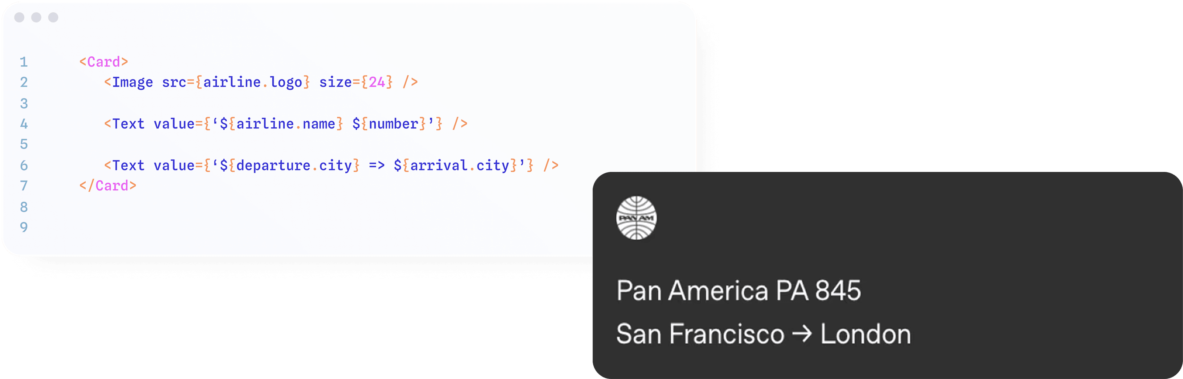 Declarative Generative UI Example - Card specification with airline card