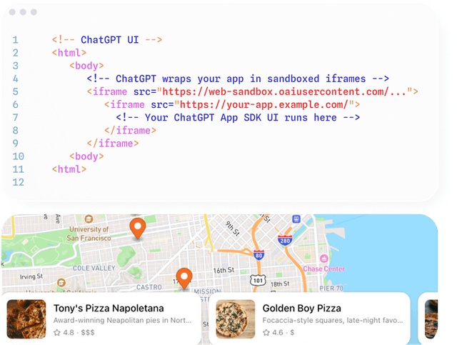 Open-ended Generative UI Example - HTML/iframe with map interface