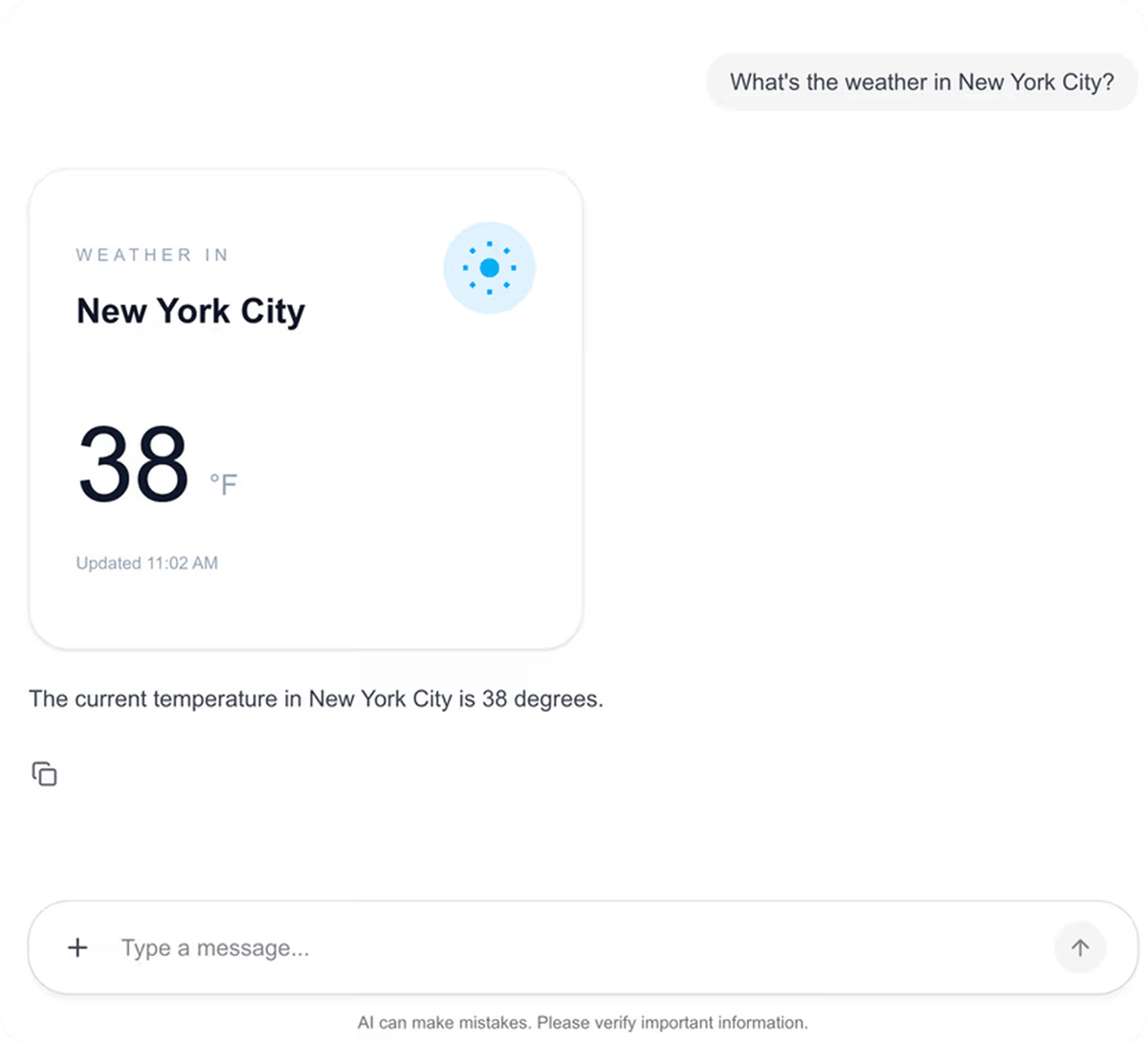 Static Generative UI Result - Weather card UI